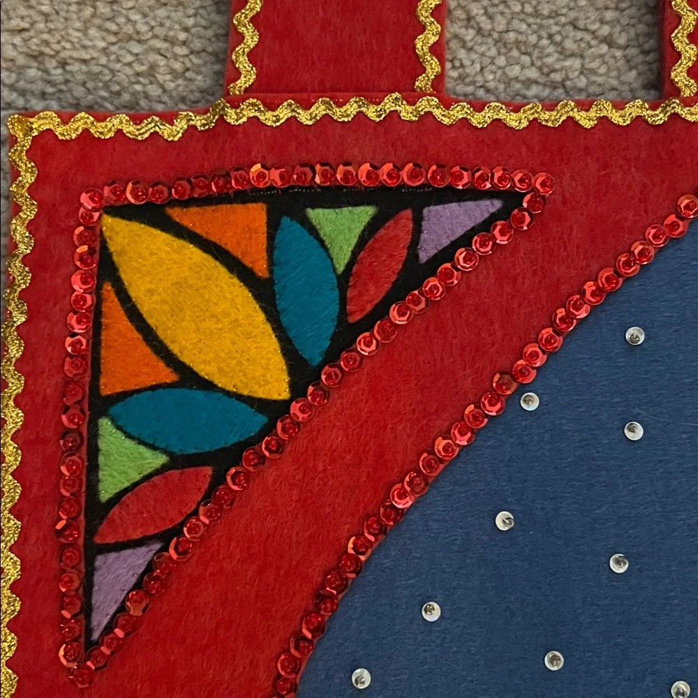 Vintage Handcrafted Colorful Christmas Wall Hanging with Angels-EUC